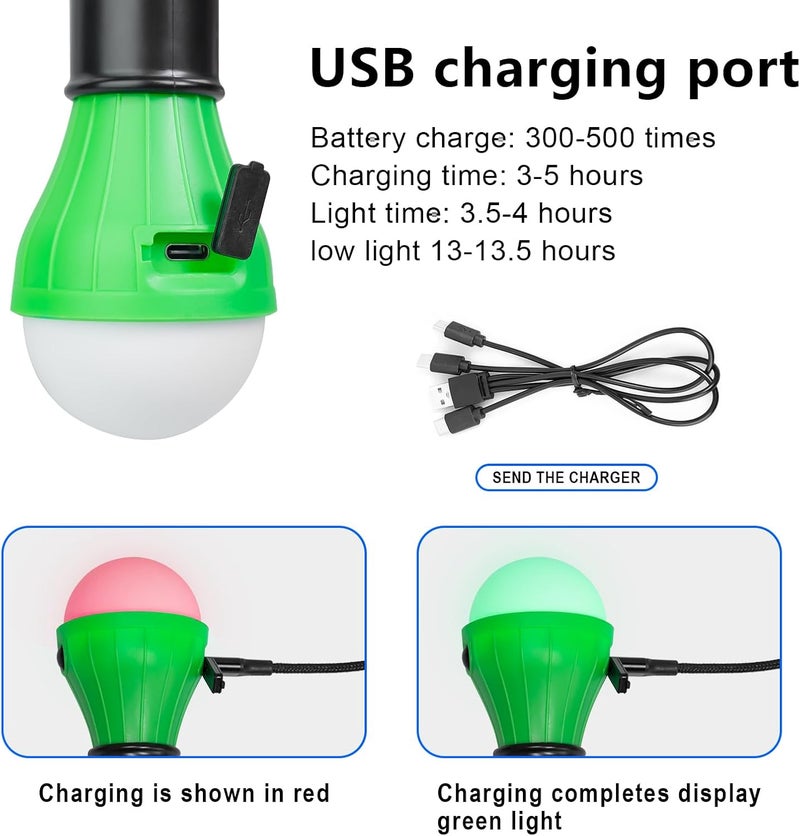 Jarxin Led Camping Lantern USB Rechargeable,Outdoor Tent Lights for Camping Hanging,Kids with Clip Hook Camping Flashlight (4 Packs Black) - Image 2